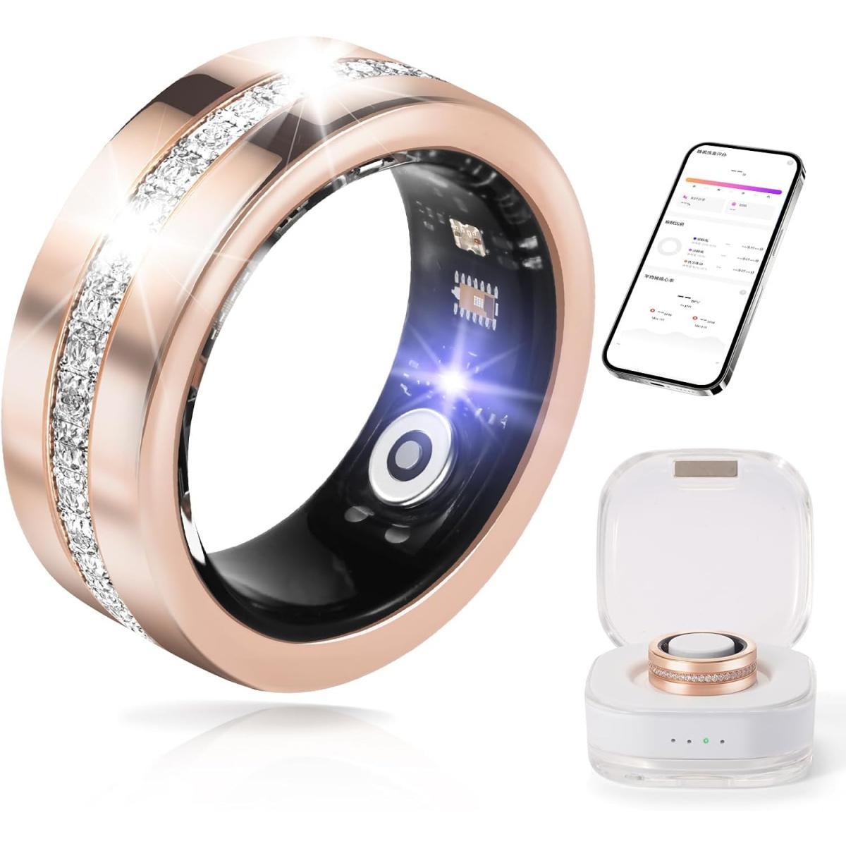 2025 New Smart Ring For Women, Health & Fitness Tracker With Heart Rate, Blood Oxygen, Sleep Monitoring, Elegant Rose Gold Design With Crystal Accents, IP68 Waterproof, Gesture Control - DropOnline.co