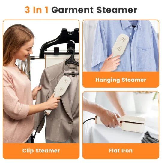 3 In 1 Travel Steamer For Clothes, 1000W Handheld Garment Steamer With 180 Rotating Head - Flat Iron, Hanging & Clip Steamer, Dry Wet Ironing, 20OZ Leak-Proof Tank, Lightweight For Travel Home - DropOnline.co