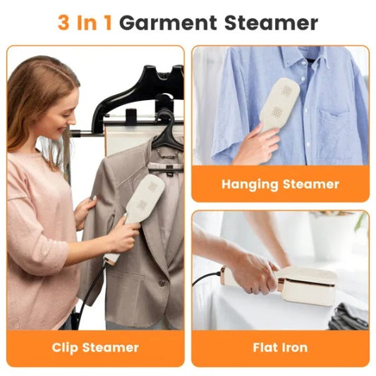 3 In 1 Travel Steamer For Clothes, 1000W Handheld Garment Steamer With 180 Rotating Head - Flat Iron, Hanging & Clip Steamer, Dry Wet Ironing, 20OZ Leak-Proof Tank, Lightweight For Travel Home - DropOnline.co