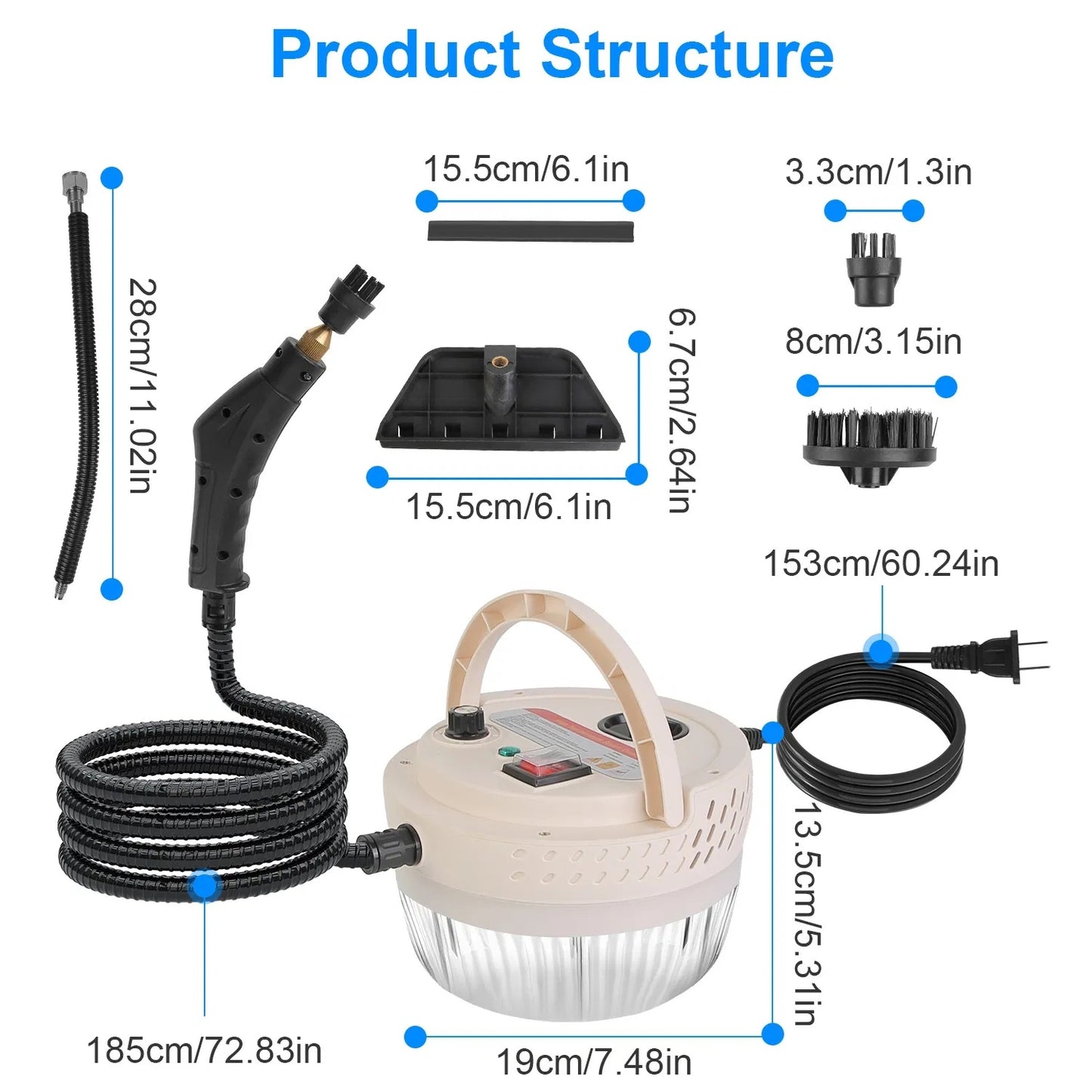 2500W Handheld High Temperature And Pressure Steamer Cleaner With 1400ML Tank 9 Accessories 6 Steam Levels For Dirt Grease Grout Tile Floor Couch Car - DropOnline.co