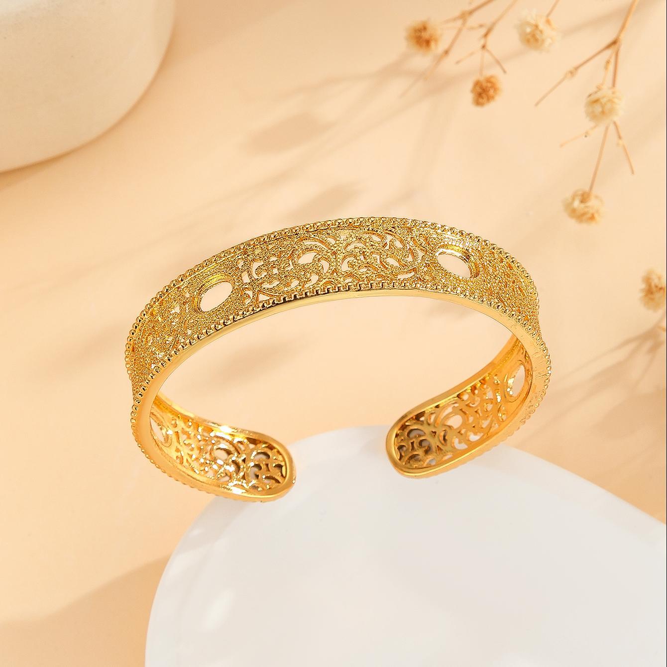 1pcs Luxury Style Gold Bracelet Hollowed Out Lace Flower Design Wedding Gold Jewelry - DropOnline.co
