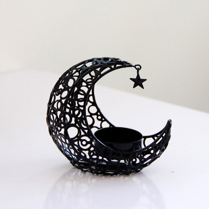 Light Luxury Crescent Moon Star Moon Black Gold Metal Candle Holder Modern Romantic Wedding Christmas Candle Cup Home Decor - DropOnline.co