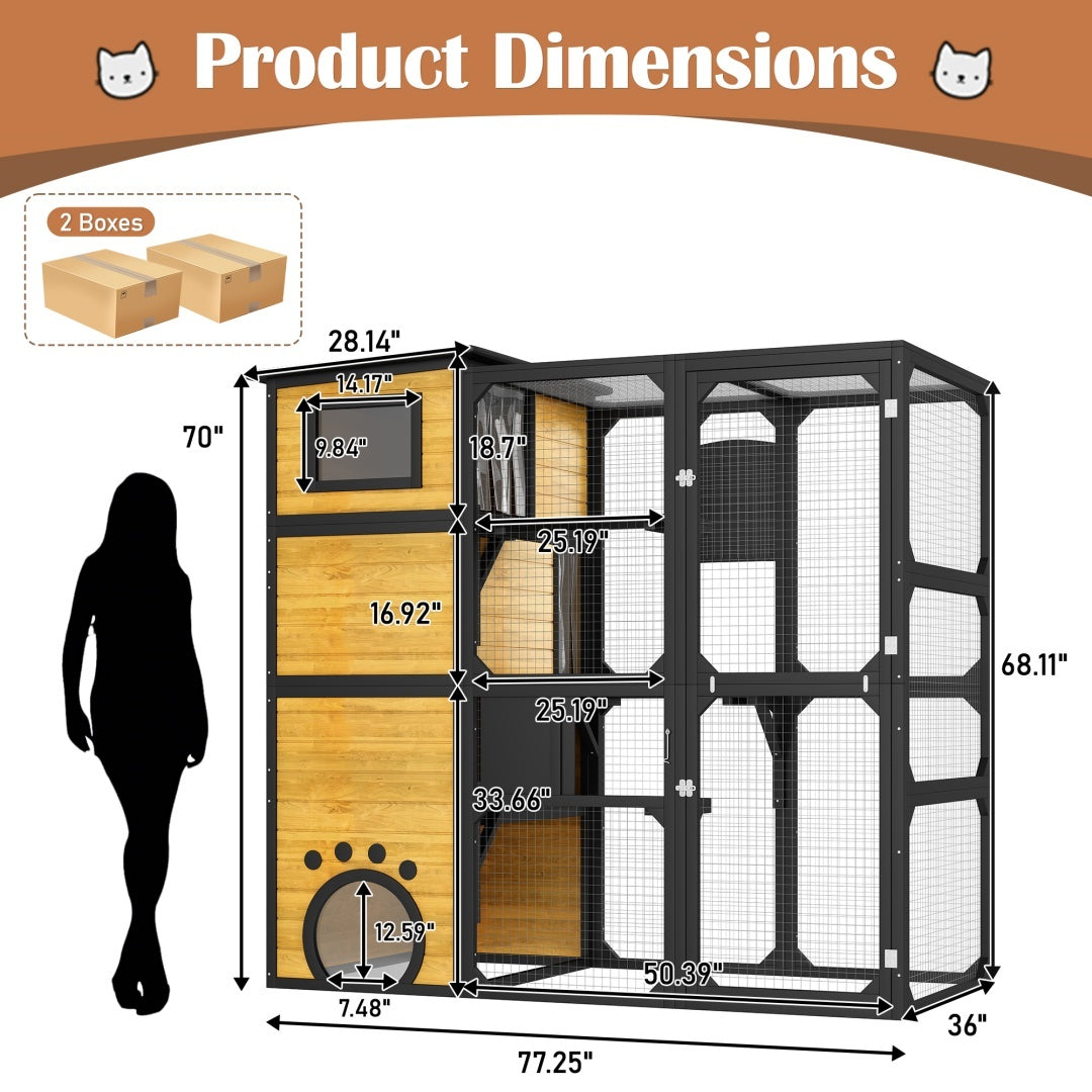 GO Large Cat Catio 4 Tiers Cat Enclosure For Outdoor, Cat House Weatherproof Attached To Window For Multiple Cats With Platforms And Resting Rooms, Brown - DropOnline.co