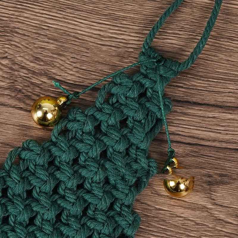 Hand-Woven Cotton String Christmas Tree Pendant - Green Macrame Decoration (27x10cm) - DropOnline.co
