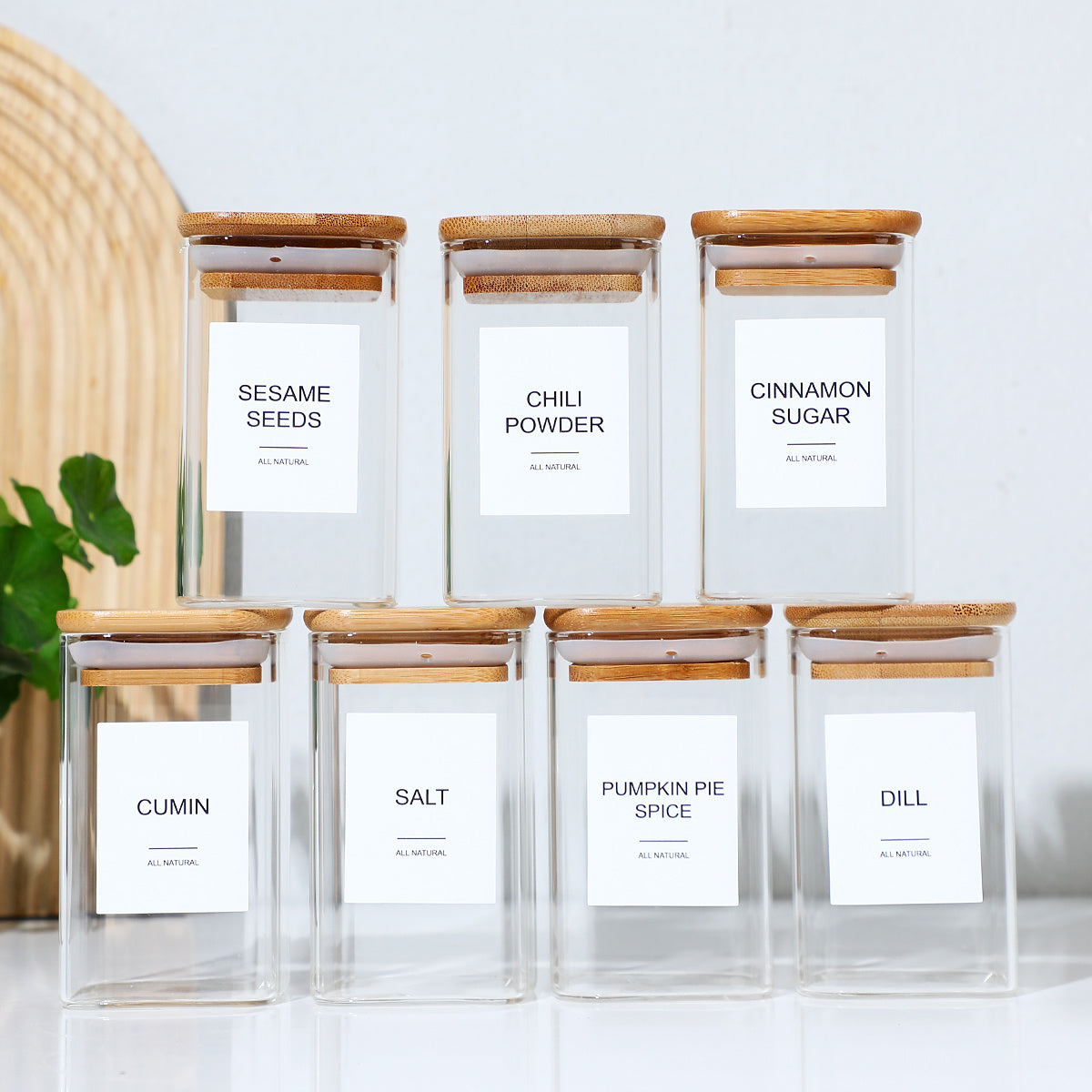 12 Pcs Square Spice Jars With 72 Stickers, Kitchen Pepper Jars For Salt Seasoning, Snacks, Tea, Coffee - DropOnline.co