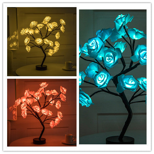 Rose Flower Lamp USB Battery Operated LED Table Lamp Bonsai Tree Night Lights Garland Bedroom Decoration Lights Home Decor - DropOnline.co