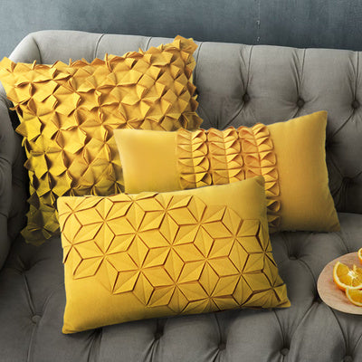 Lighting Up the Decorative Cushion of Modern Neoclassical Pure Hand-made Folding and Sewing Yellow Pillow Model House - DropOnline.co
