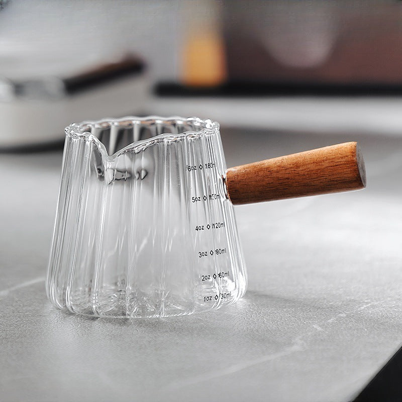 1 Pcs 180ml Mini Coffee Cup, Glass Milk Cup, Italian Coffee Cup With Wooden Handle, Coffee Measuring Cup - DropOnline.co