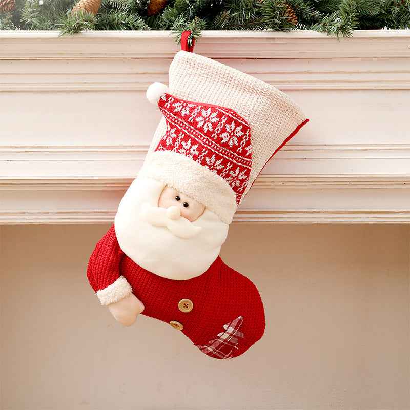 Large Knitted Christmas Stocking - Red White Santa Snowman Fireplace Decor Socks (46x32cm) - DropOnline.co