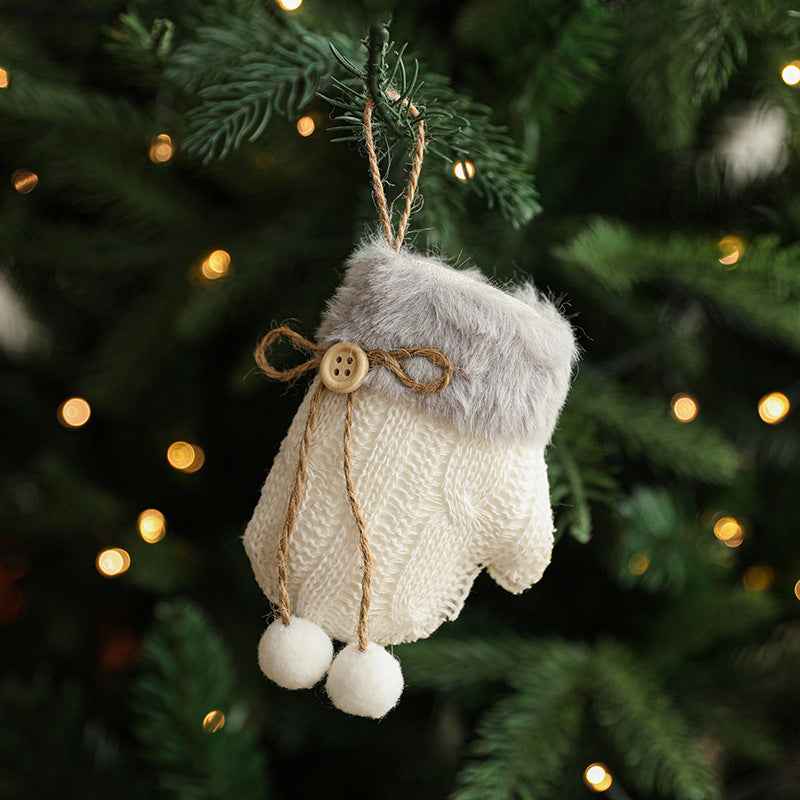 White Plush Christmas Ornaments - Wool Sled & Knitted Gloves Tree Pendant Decorations - DropOnline.co
