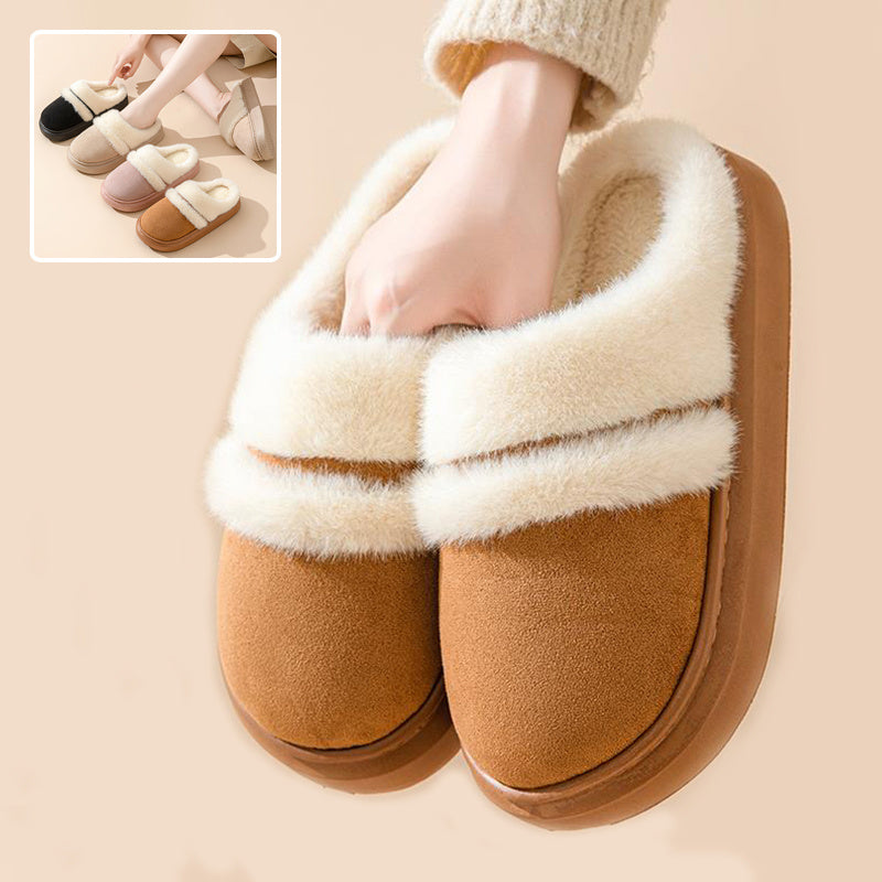 Fashion Warm Cotton Slippers For Women Leisure Thick Bottom Non-slip Plus-velvet House Shoes Winter Bedroom Floor Suede Slipper - DropOnline.co