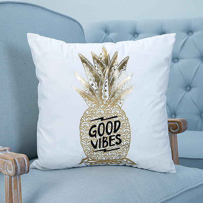 Super Soft Pineapple Love Letter Bronzing Hot Silver Pillowcase Cotton And Linen Car Sofa Cushion - DropOnline.co