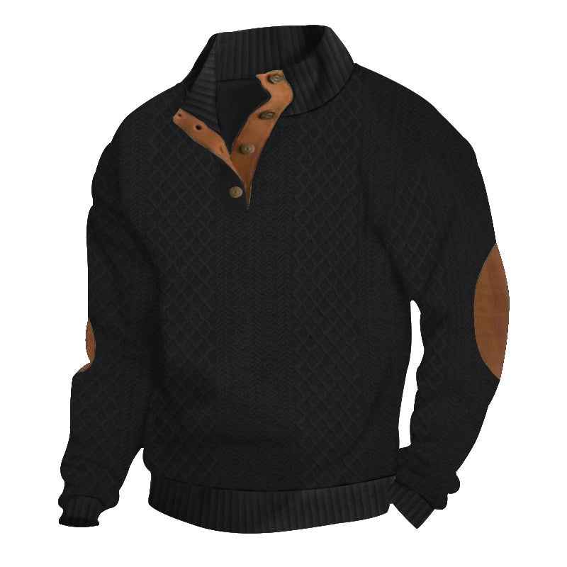 Men's Stand Collar Jacquard Knit Pullover Sweater - Long Sleeve Textured Pattern