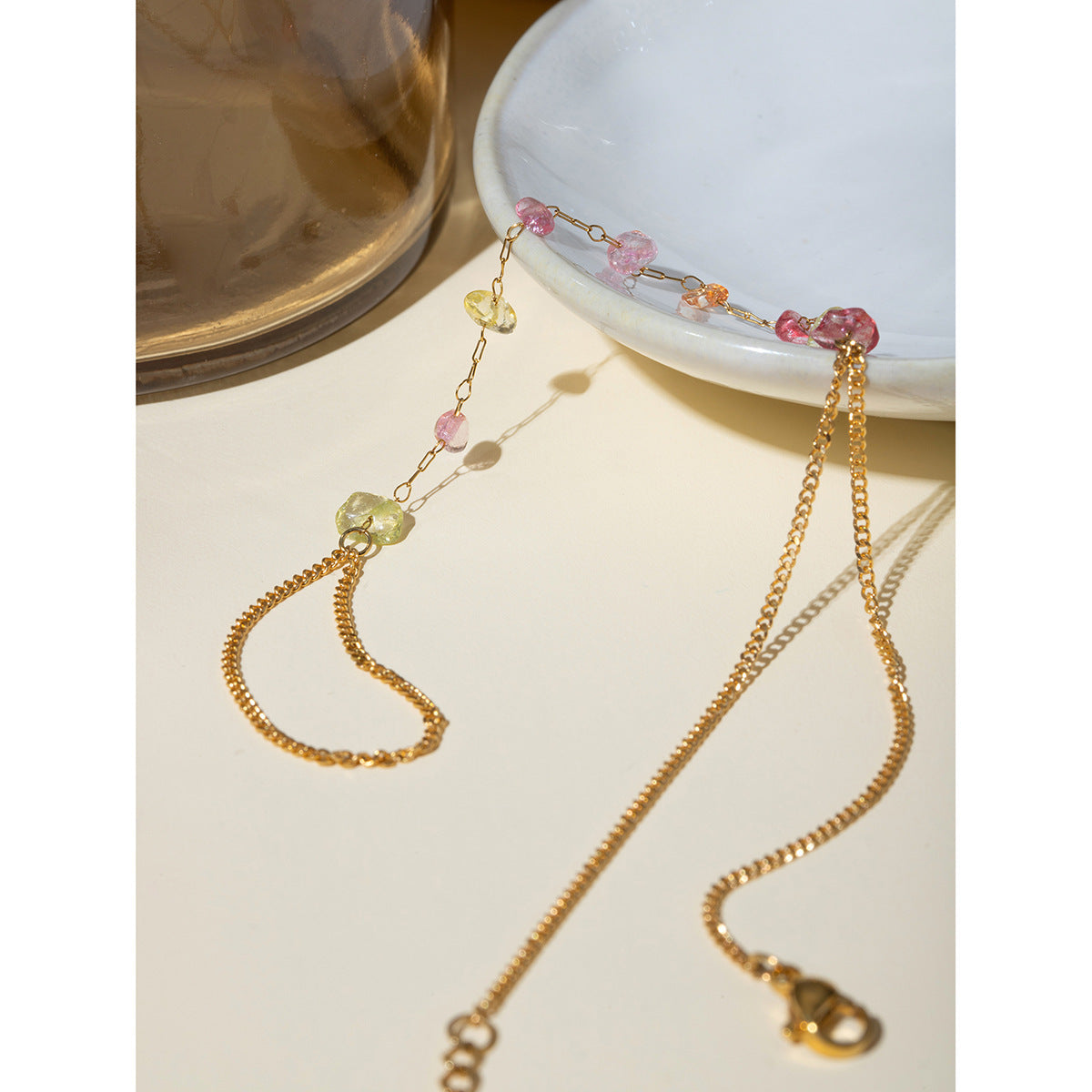 Fashion 18K Gold Stainless Steel Color Broken Stone Chain Ring - DropOnline.co