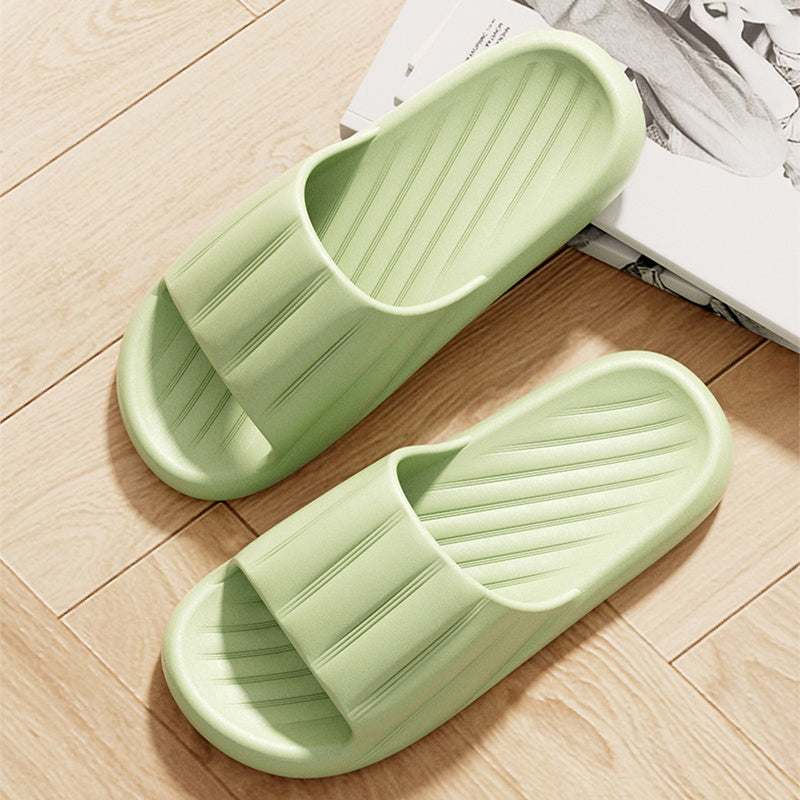 Fashion Solid Color Striped Home Slippers Summer Thick Bottom Non-slip Bathroom Slipper Women Men Couples Shoes - DropOnline.co