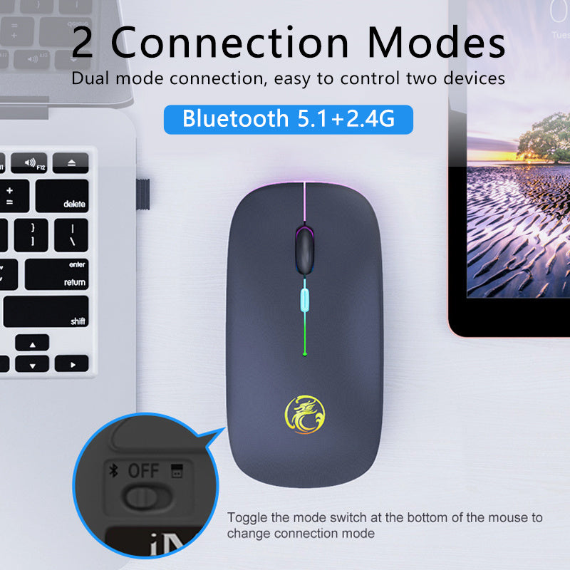 Luminous Charging Bluetooth Dual-mode Wireless Silent Mouse Desktop Notebook - DropOnline.co