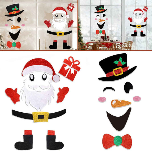 Christmas Door Stickers - 2 Pack Santa & Snowman Felt Wall Decorations - DropOnline.co