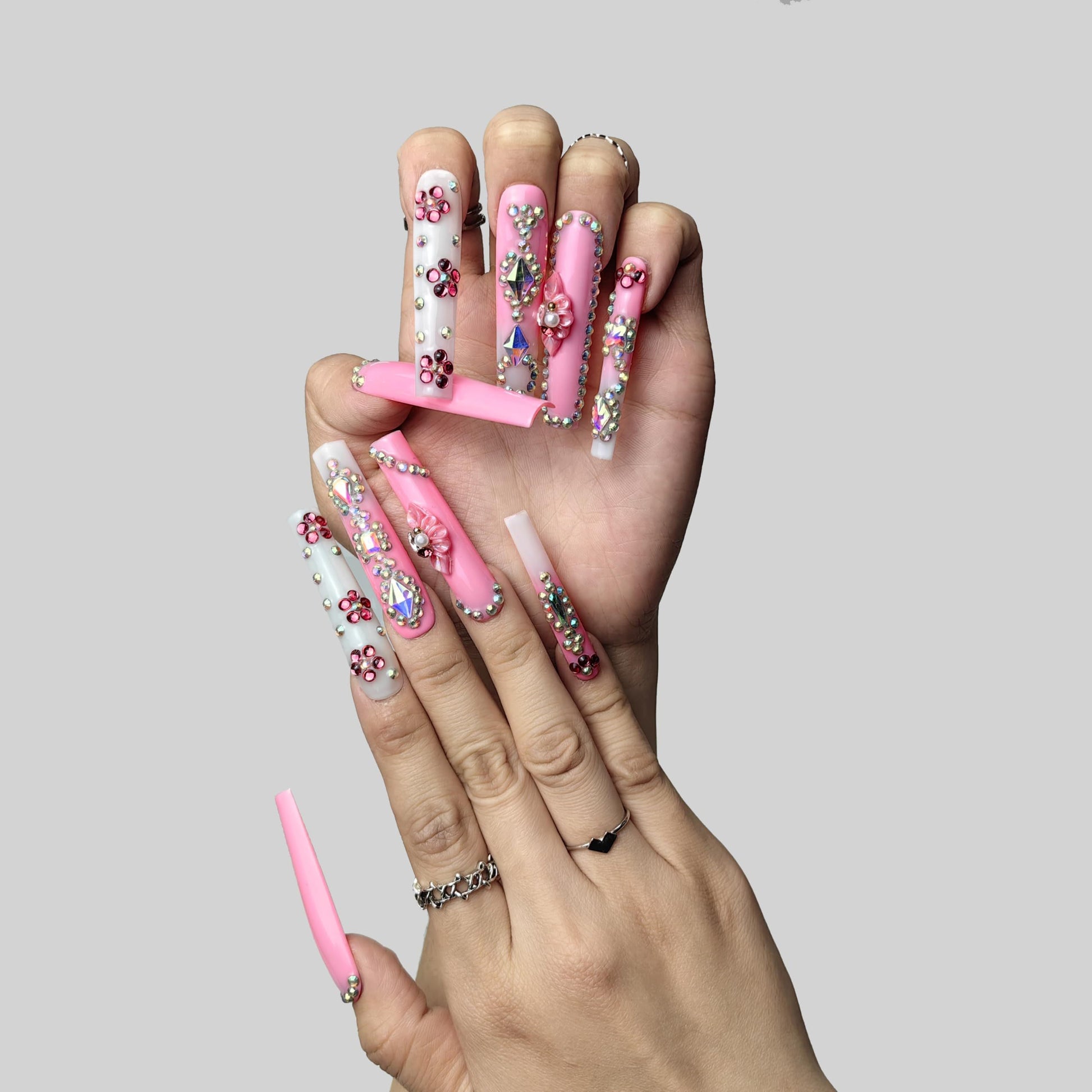 GGddsha 2025 Long Novel Design And Reusable Handmade Nails 10PCS Pmma Acrylic Nails Press OnNails Kit With Box Gifts For Women,Rose Bloom - DropOnline.co