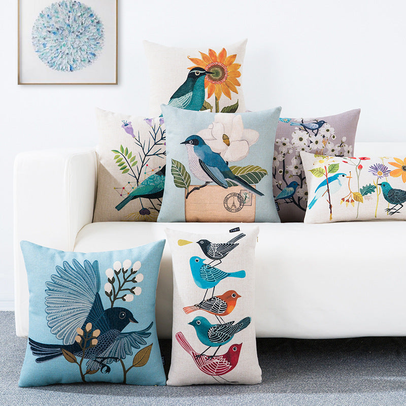 Country Pastoral Flower And Bird Cushion Cotton And Linen Pillowcase - DropOnline.co