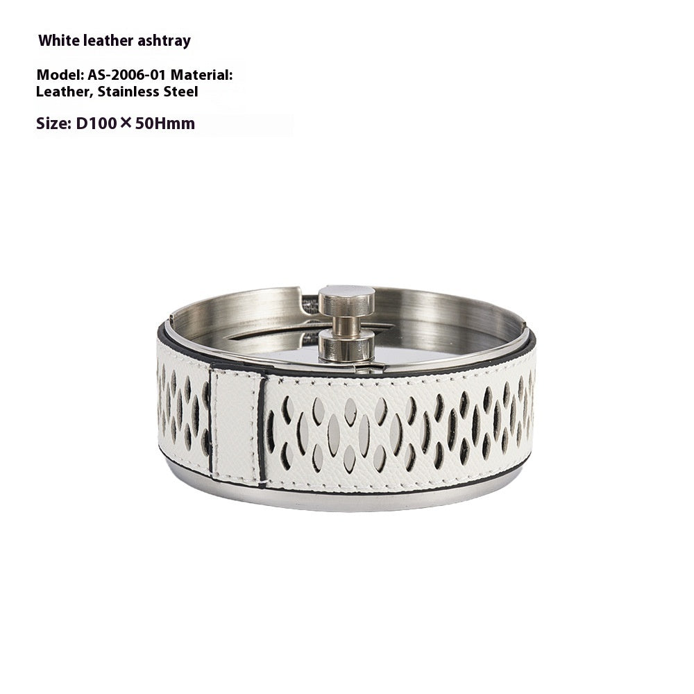 Simple Leather Stainless Steel Ash Tray Living Room Desktop Bedroom Decor - DropOnline.co