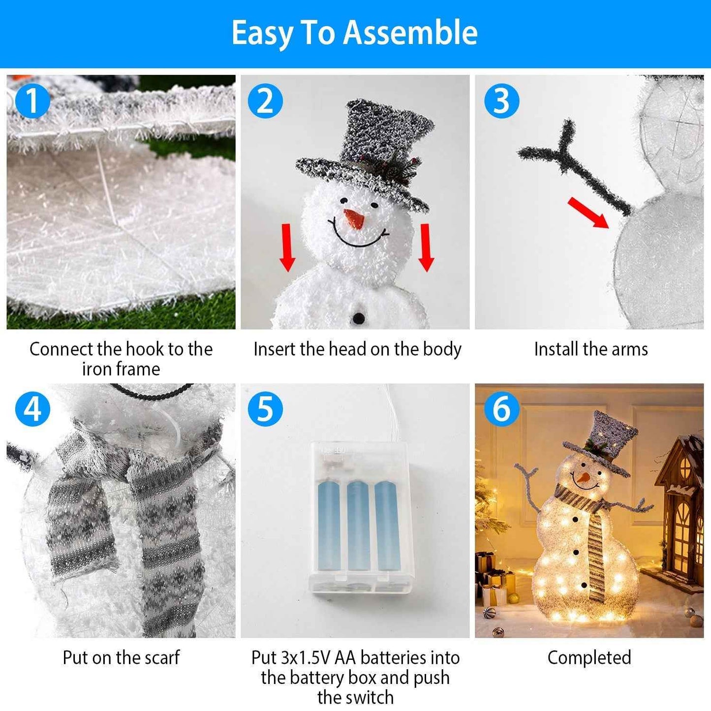 LED Christmas Snowman Decoration Light - Collapsible Battery Operated with Removable Hands - DropOnline.co