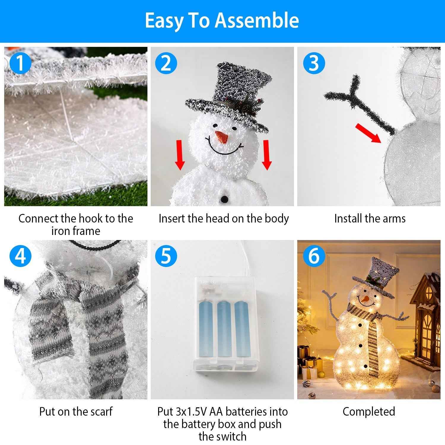 LED Christmas Snowman Decoration Light - Collapsible Battery Operated with Removable Hands - DropOnline.co