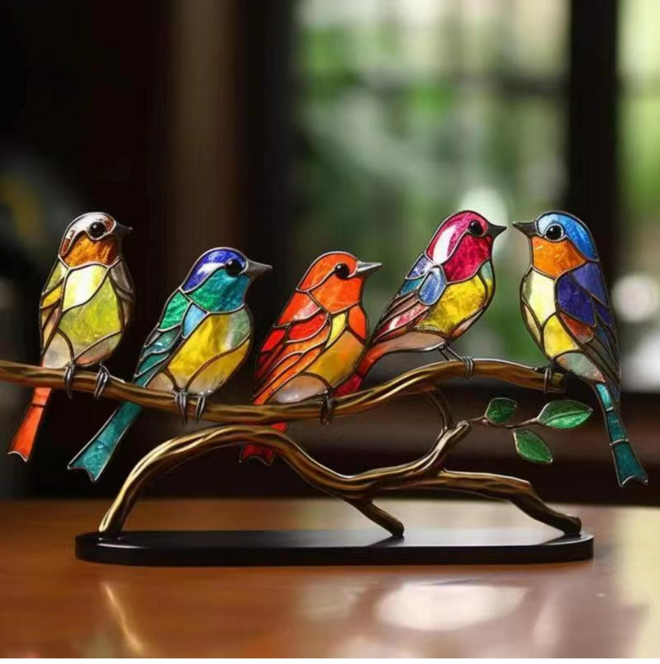 Stained Birds On Branch Desktop Ornaments For Bird Lover Home Decor Desk Decor For Bedroom Living Room And Office - DropOnline.co
