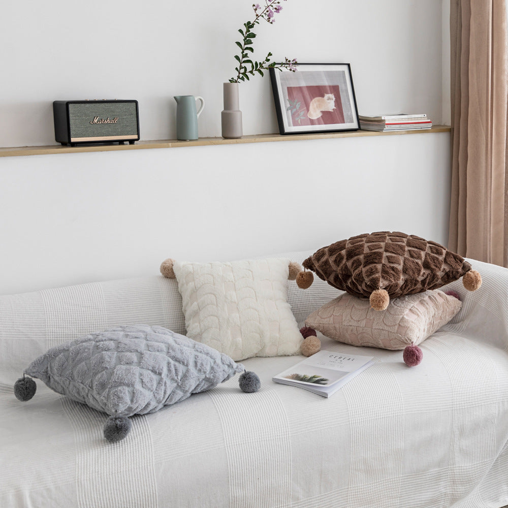 Solid color plush ball sofa cushion - DropOnline.co