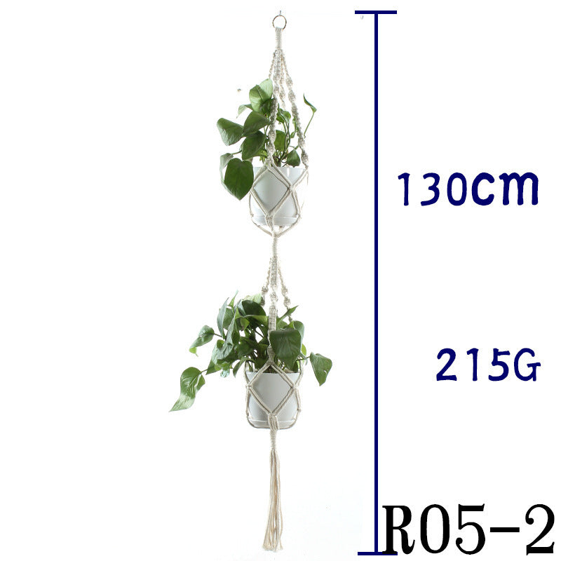 Flower Pot Net Bag Beige Cotton Rope Indoor Plant Hanger Hanging Basket Sling - DropOnline.co
