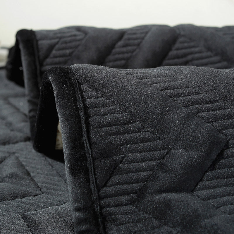 Black Sofa Cushion Winter Plush Thickened Non-slip Sofa Leather Sofa Cover - DropOnline.co