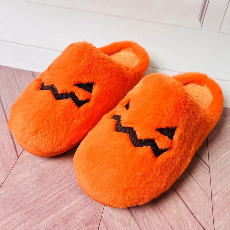 Cute Halloween Pumpkin Slippers Winter Warm Plush Bedroom Floor Home Slippers Casual Slip On Comfortable Cozy Indoor House Shoes - DropOnline.co