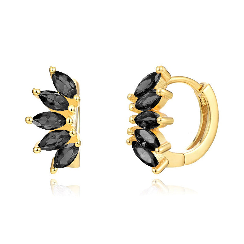 Ins Style Color Zircon All-match Earrings Symmetrical Horse Eye Stone - DropOnline.co