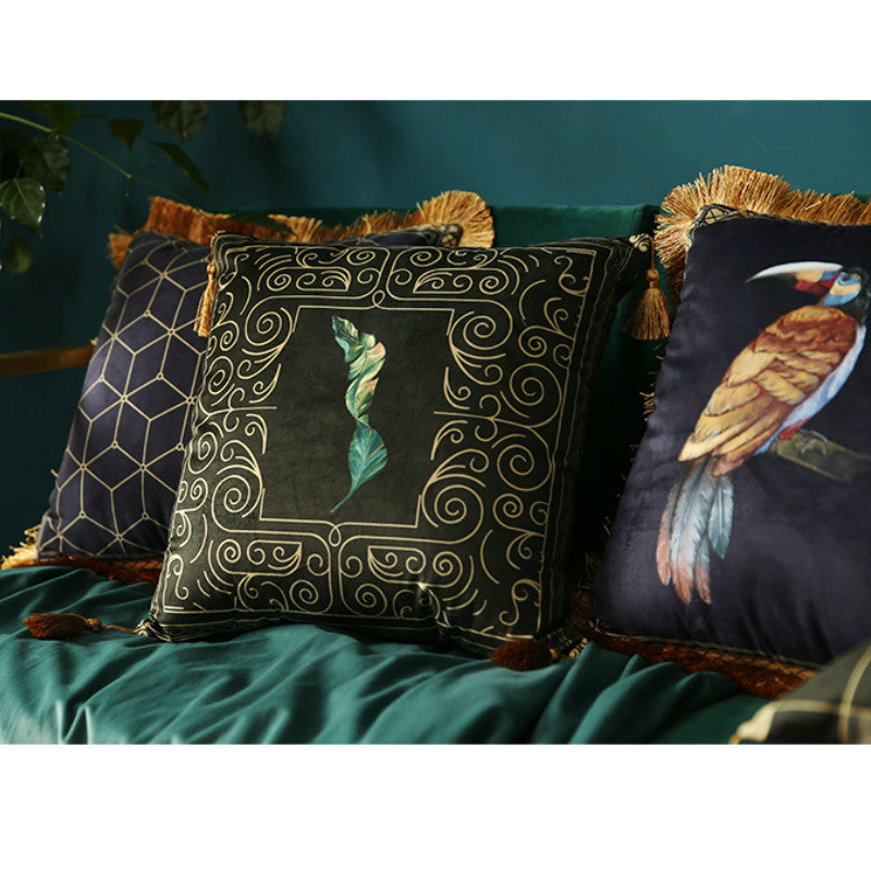 Rainforest Geometric Print Velvet Cushion Cover - DropOnline.co