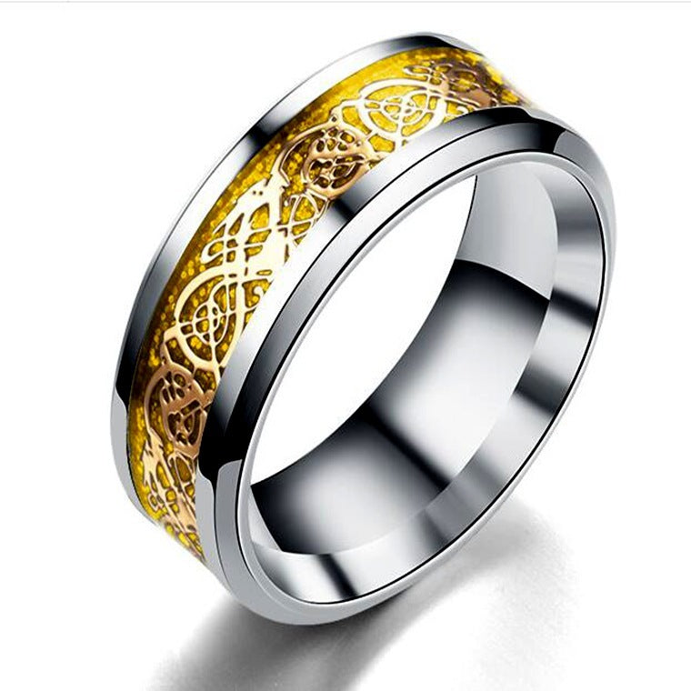 Stainless Steel Dragon Pattern Ring - Bold Statement Ring - DropOnline.co