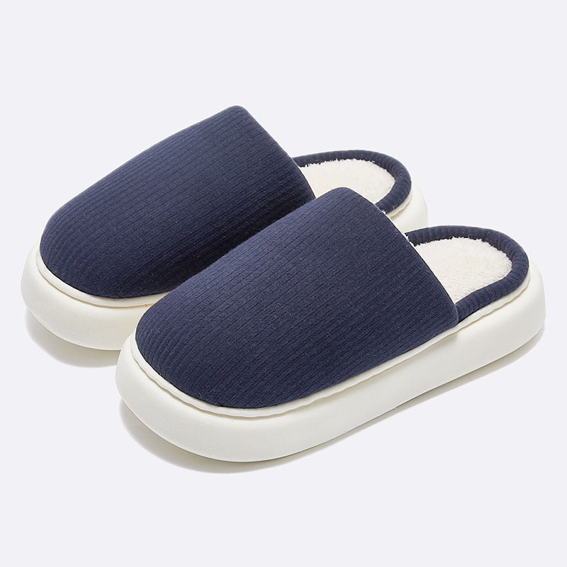 New Simple Pure Color Comfort Knitted Fabric Couple Latex Home Cotton Slippers - DropOnline.co
