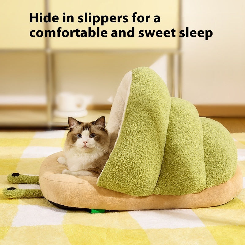 Warm Cat Semi-Closed Snail Slippers Nest - Cozy Pet Bed with Unique Slipper Design - DropOnline.co