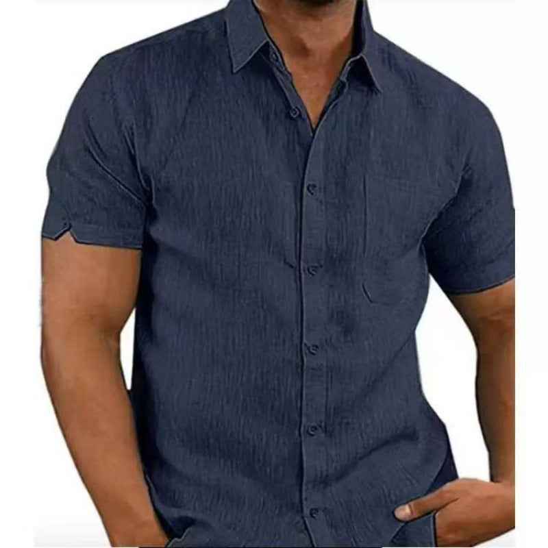 Men's Short Sleeve Summer Solid Shirt - Casual Loose Fit Tee
