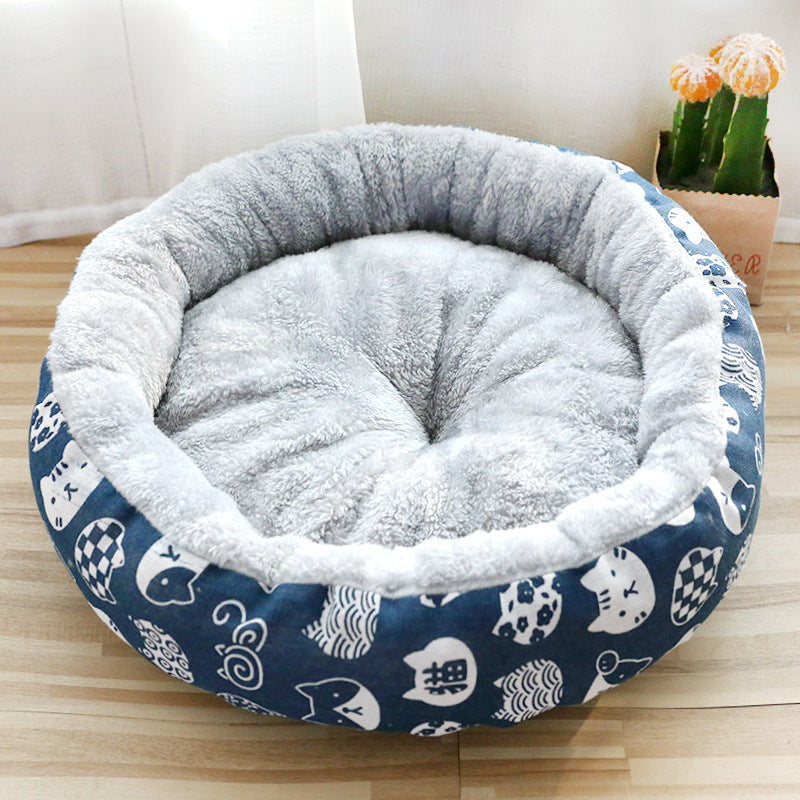 Dog and Cat Litter Bed - Round Cotton Padded Pet Cushion for Comfortable Sleep - DropOnline.co