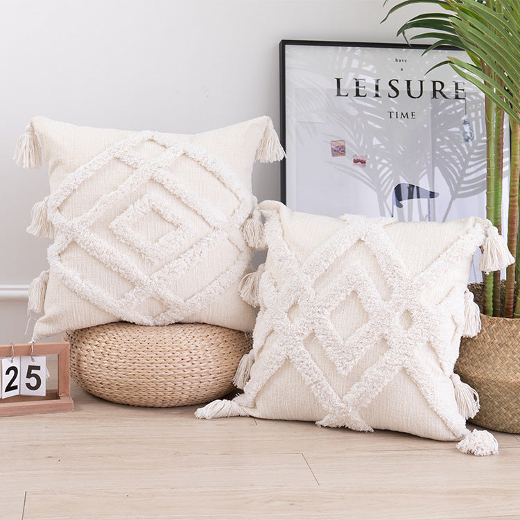 Tufted Cotton And Linen Blended Cushion And Pillowcase - DropOnline.co