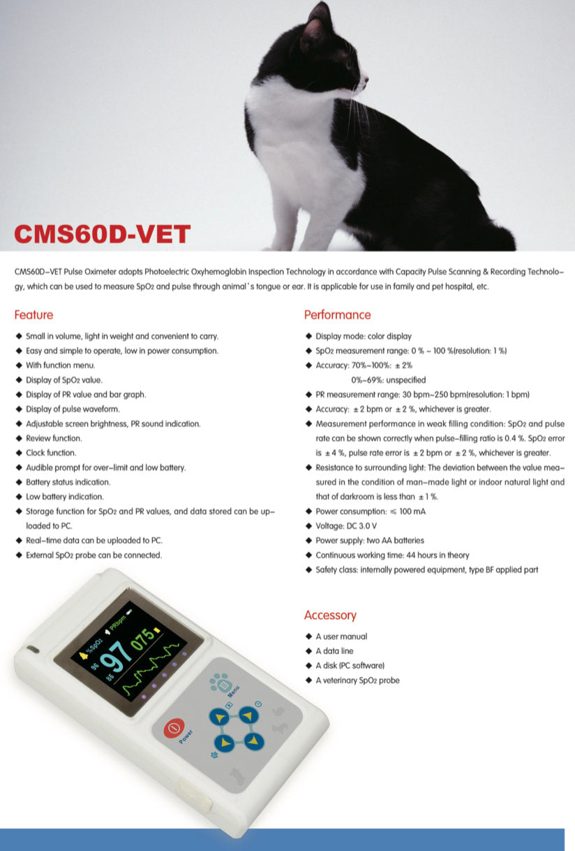 Veterinary Color Display CMS60D-VET Pulse Oximeter Spo2 Probe PR VET Monitor - DropOnline.co