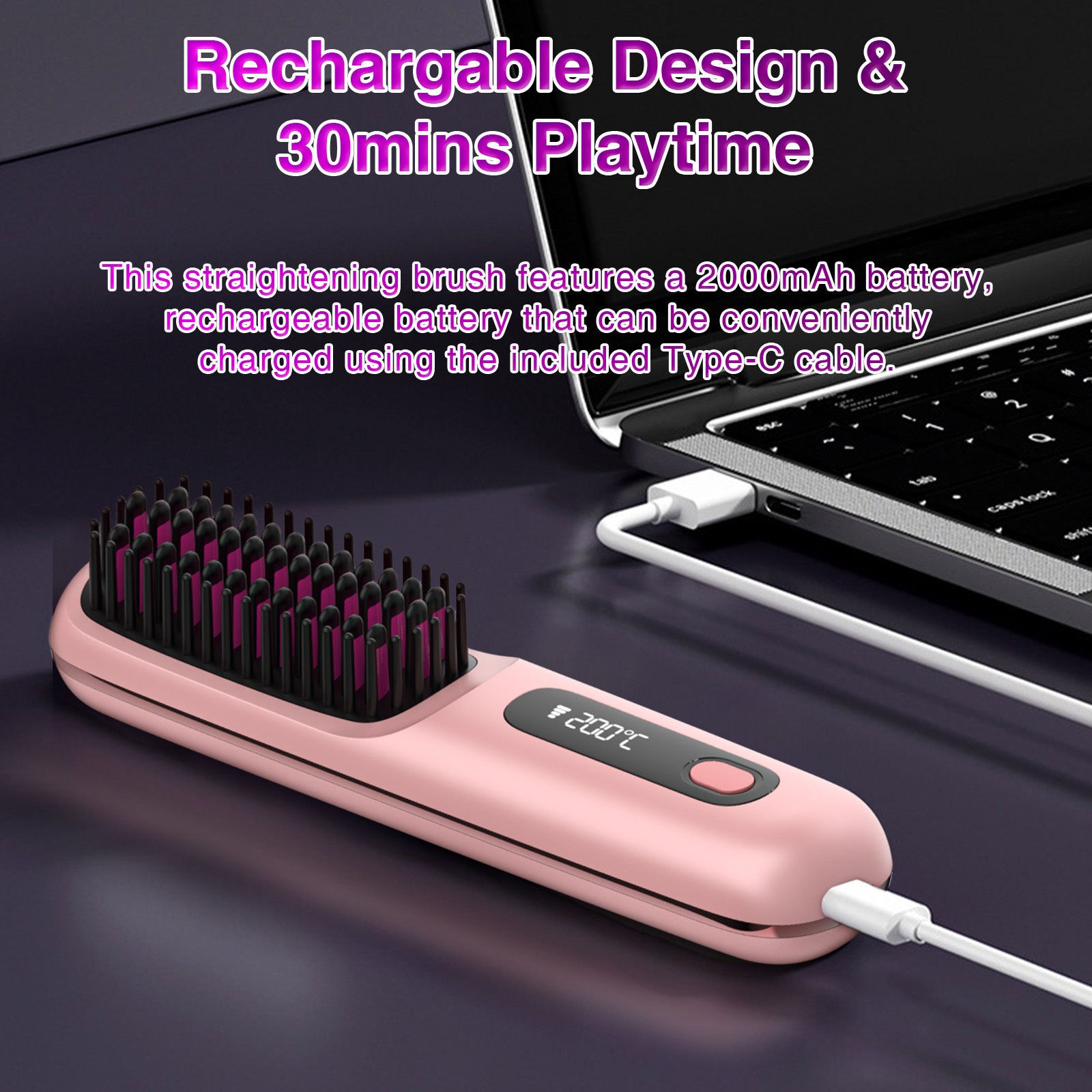S7 Portable Cordless Hair Straightening Brush With LED Display - Lightweight Mini Negative Ion Hot Brush, USB Rechargeable Women's Travel Essentials Gift, Scald Protection - DropOnline.co