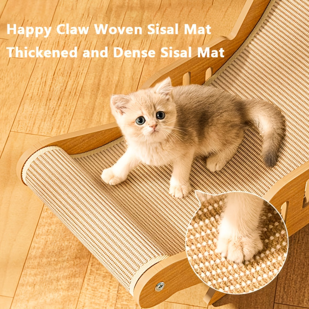 Natural Wood Durable Sisal Cat Hammock With Scratching Board - Multifunctional Indoor Cat Furniture, Ergonomic Lounger For Rest And Play, Scratch-Resistant And Wear-Resistant - DropOnline.co