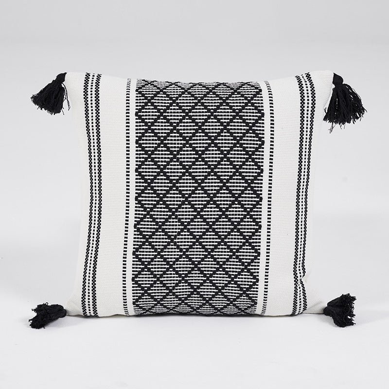 Geometric Woven Jacquard Tassel Cushion Cover - DropOnline.co
