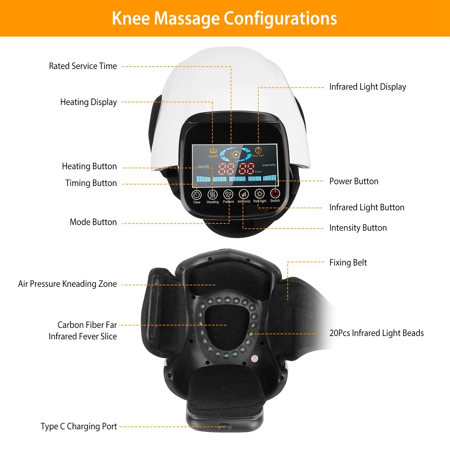 1Pc Electric Rechargeable Knee Massager Infrared Heat Pain Relief Therapy Knee Brace Wrap With Air Pressure Kneading Timer Temperature Adjustment - DropOnline.co