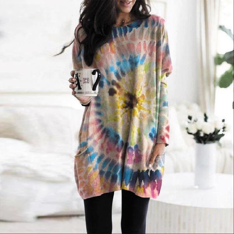 Women's Printed Spiral Batwing Sleeve Sweatshirt - Trendy Casual Top - DropOnline.co