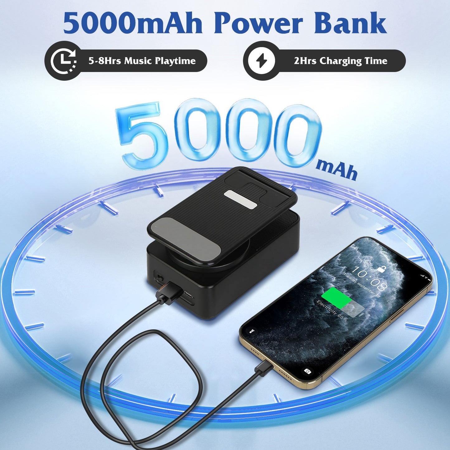 1Pc 4 In 1 Foldable Wireless Speaker Phone Stand With Power Bank 360Degree Rotatable Stand Wireless Speaker 5000mAh Battery RGB Light For Phones IPads - DropOnline.co