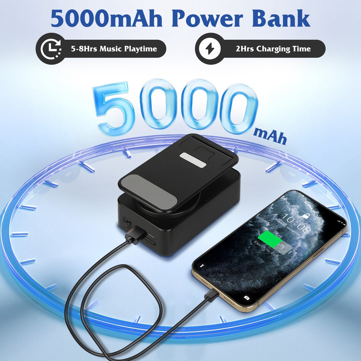 1Pc 4 In 1 Foldable Wireless Speaker Phone Stand With Power Bank 360Degree Rotatable Stand Wireless Speaker 5000mAh Battery RGB Light For Phones IPads - DropOnline.co