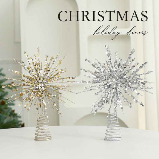 Christmas Metal Star Ornament - Eight Awn Champagne Gold Silver Decoration (25-30cm) - DropOnline.co