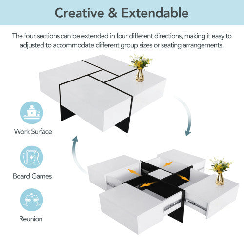 Unique Design Coffee Table With 4 Hidden Storage Compartments - DropOnline.co
