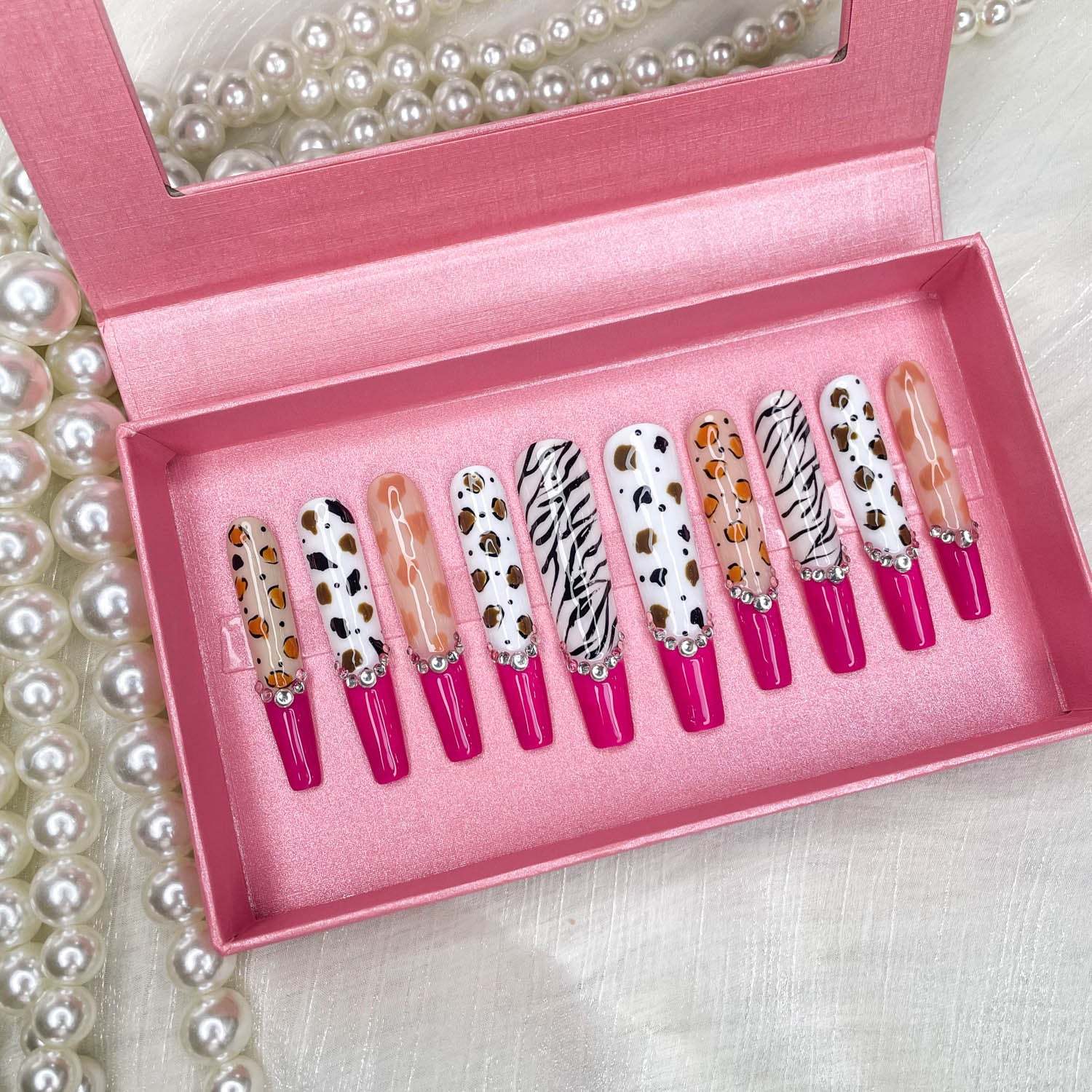 GGDDSHA Nails 10pcs Handmade Press On Nails -GlitterGold Diamond Extra Long Stiletto Reusable Gel UV FinishedFalse Nails, Designer Fashion 3D Hand-painted Nails ,Diamond Zebra - DropOnline.co